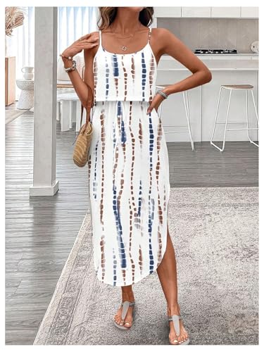Image of RoseSeek Women's Spaghetti Strap Tie Dye Cami Sun Dress Beach Midi Summer Dresses Resort Wear Vacation Outfits