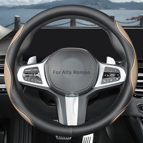 Custom-Fit Alfa Romeo Steering Wheel Cover - Breathable Anti-Slip Leather Double Sided Car Accessory (Beige)