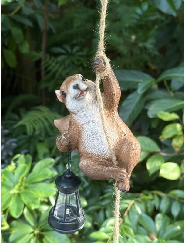 Squirrel Garden Decor Outdoor Statues Resin Climbing Twine with LED Light Waterproof Hanging Animal Figurine for Garden Wall Balcony Tree Decoration Gift - Image 5