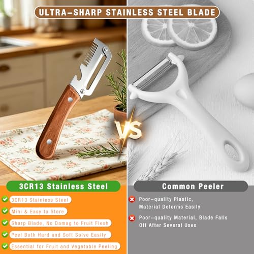 Vegetable Peeler for Kitchen,Multifunctional Vegetable Peeler With Wooden Handle And Bottle Opener,Vegetable Peelers,2-in-1 Stainless Steel Kitchen Tool for Fruit Apple Potato Pumpkin Papaya(3pcs) by Generic - Image 4