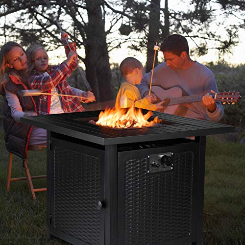 femor 30\" Propane Gas Fire Pit, 50,000 BTU Auto-Ignition Fire Bowl with Waterproof Firepit Table Cover & Lava Rock, CSA Certification, Outdoor Square Fireplace for Courtyard/Balcony(Black)