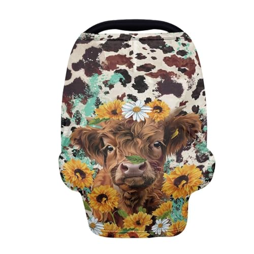 Image of Wanyint Highland Cow Sunflower Baby Car Seat Covers Nursing Scarf Car Seat Canopy Shopping Cart Cover and High Chair Cover Protect Babies and Breastfeeding Mothers