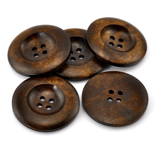 PEPPERLONELY Brand 20PC Dark Brown 4 Hole Scrapbooking Sewing Wood Buttons 35mm(1-3/8 Inch)