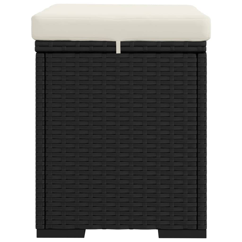 Taboret tapicerowany otomana z poduszką, kolor czarny, 40 x 30 x 40 cm, rattan, malowana proszkowo, metalowa rama, puf, do salonu, korytarza, porządku, komfortu