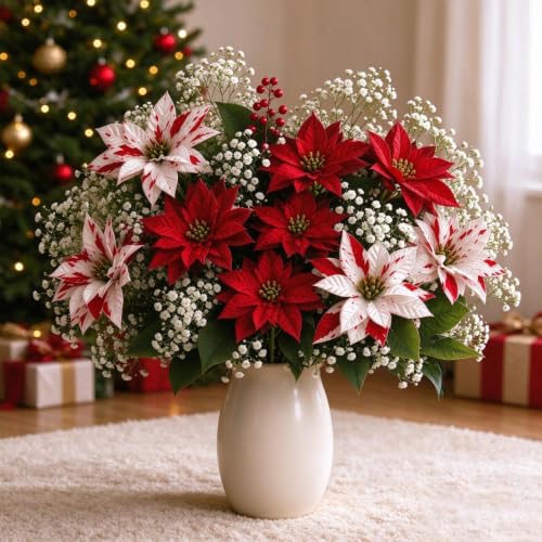 69 PCS Faux Poinsettia Flower Bouquet & Berry Christmas Picks and Sprays - image 6