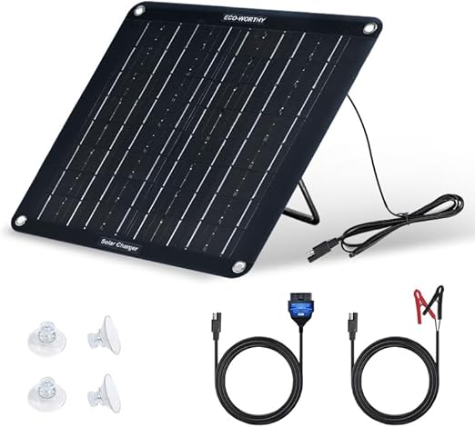 ECO-WORTHY 10W Upgraded Solar Car Battery Charger Maintainer 12V Waterproof Quick-Stand Support Solar Trickle Charger for Car Truck Boat Lawn Mower RV Trailer Tractor ATV Utility Vehicle Battery