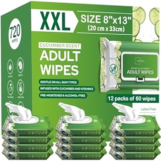 Adult Wipes Extra Large Scented - Skin-Friendly Incontinence Wet Wipes for Adults & Elderly Disposable Washcloths - 8x13" 12 Packs of 60 (720 Wipes)