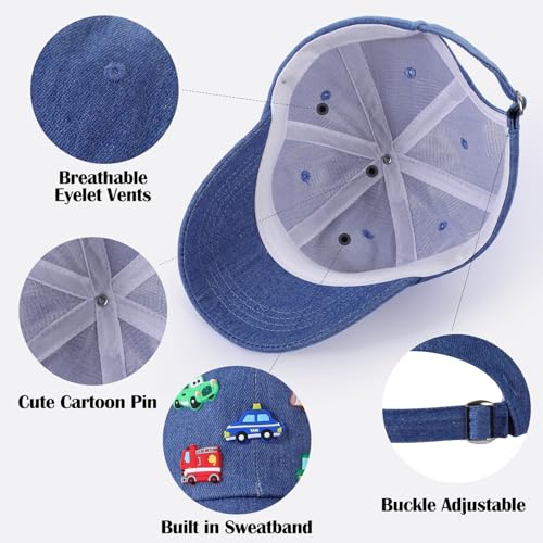 Kids Cartoon Baseball Caps with Excavator Cars Pin Pattern Baseball Hat Adjustable for Boys Girls Age 3-83