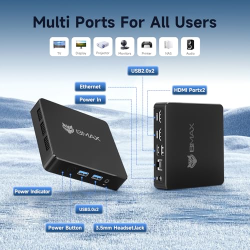 Image of Bmax B1 Mini PC Windows 11, Intel Gemini Lake N4000 (Up to 2.6GHz), 8GB LPDDR4 128GB eMMC, Micro Computers Support 4K Dual Display, HDMI 2.0 /Wi-Fi 5 /BT 5.0 /USB 3.0 for Work /Home /Study