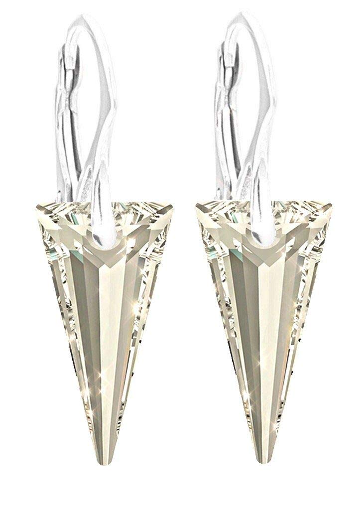 GIFT BOXED! Ah! Jewellery Ladies 28mm Eye Catching Silver Shade Spike Crystal Earrings. Solid Sterling Silver Easy To Use Leverbacks, Stamped 925.