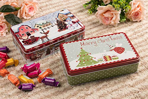 image for Juvale Christmas Tin Gift Box - 2-Set Rectangular Cookie Candy Storage