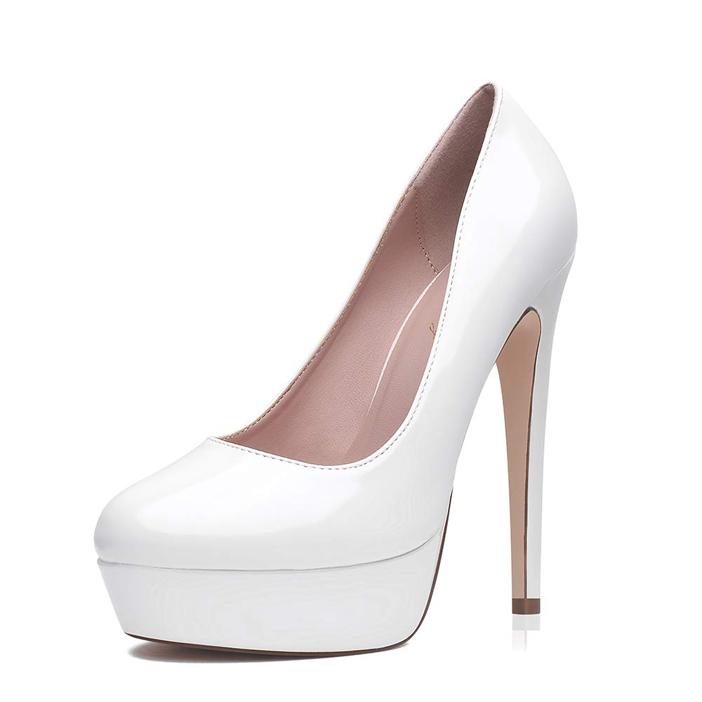 Zhabtuc Scarpe col Tacco Donna Decolletè Plateau Sexy Stiletto Tacchi a Spillo Piattaforma 14CM Punta Tonda Elegante Tacchi Alti in Vernice