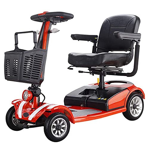 Four-Wheeled Electric Wheelchair, Adult Vintage Scooter, Disabled Folding Bicycle Mobile Scooter Power Mobile Scooter Collapsible Advanced Intelligent (Red)