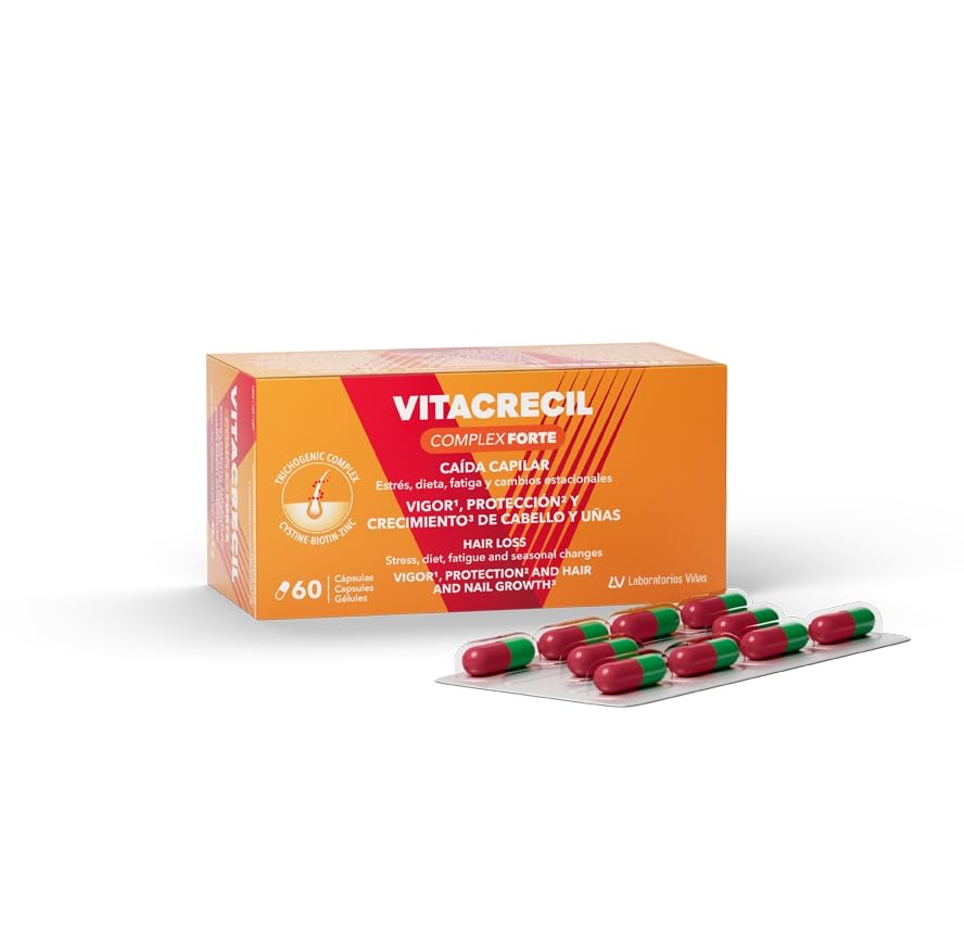 Vitacrecil Complex Forte 60 cápsulas, [Nueva Fórmula] [Vigor, Protección y Crecimiento de cabellos y Uñas] [Suplemento Nutricional]