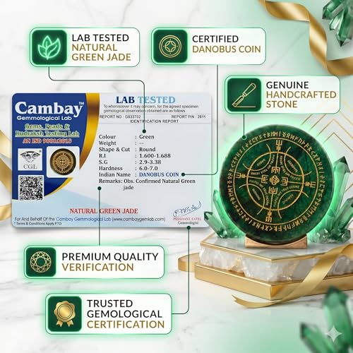 Image of Certified Green Jade Danobus Coin for Wealth & Prosperity | Handcrafted Feng Shui Pocket Energy Coin for Purse Wallet Meditation Spiritual Gift | 4x4 cm