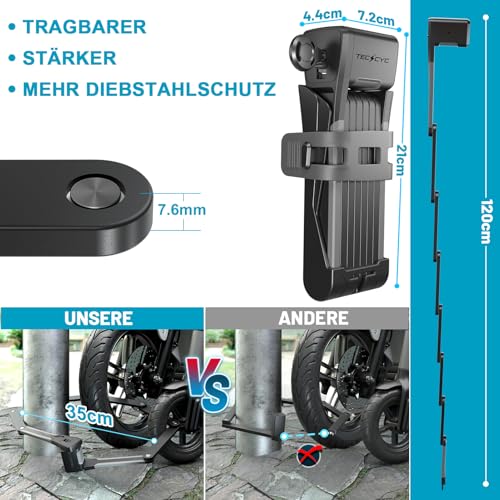 TECHCYC Faltschloss Fahrrad | 120cm | Sicherer Diebstahlschutz – Ansicht 2