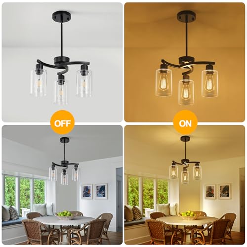 CNRATYE 3-Light Modern Farmhouse Black Pendant Lights Kitchen Island, Adjustable Height Contemporary Chandeliers for Dining Room Light Fixture Hanging, Clear Glass Shade - Image 5