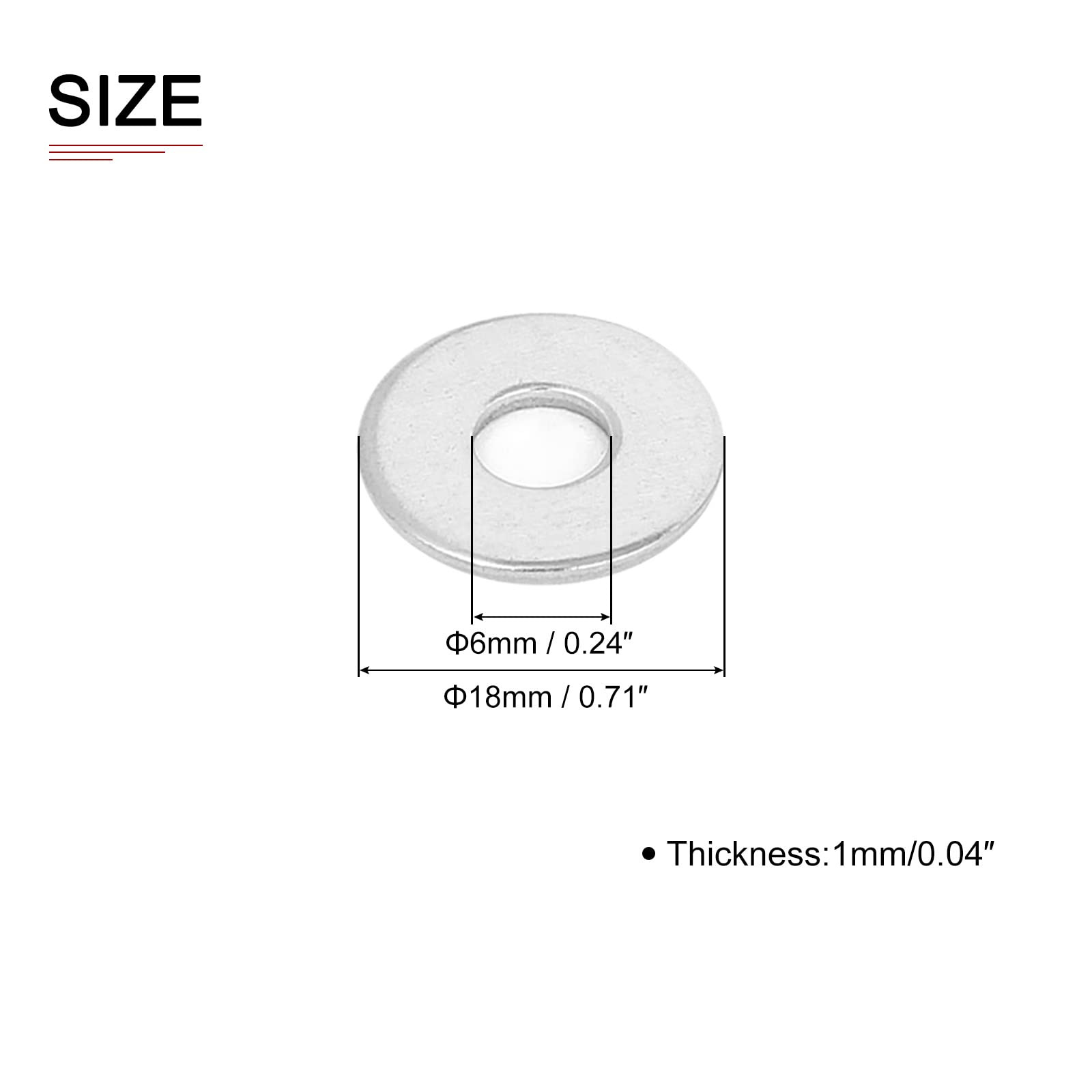 DTGN 6mmx18mmx1mm(IDxODxT) Stainless Steel Flat Washers - 55Pack - Good for Industrial Machinery - Flat Ring Gaskets - Silver Tone - Image 2
