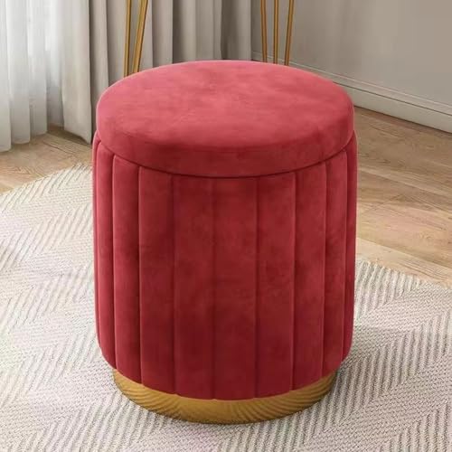Taburete otomano de terciopelo de lujo, reposapiés redondo tapizado para dormitorio y sala de estar, asiento extra suave (13 x 17 pulgadas, rojo) elegante ahorro de espacio