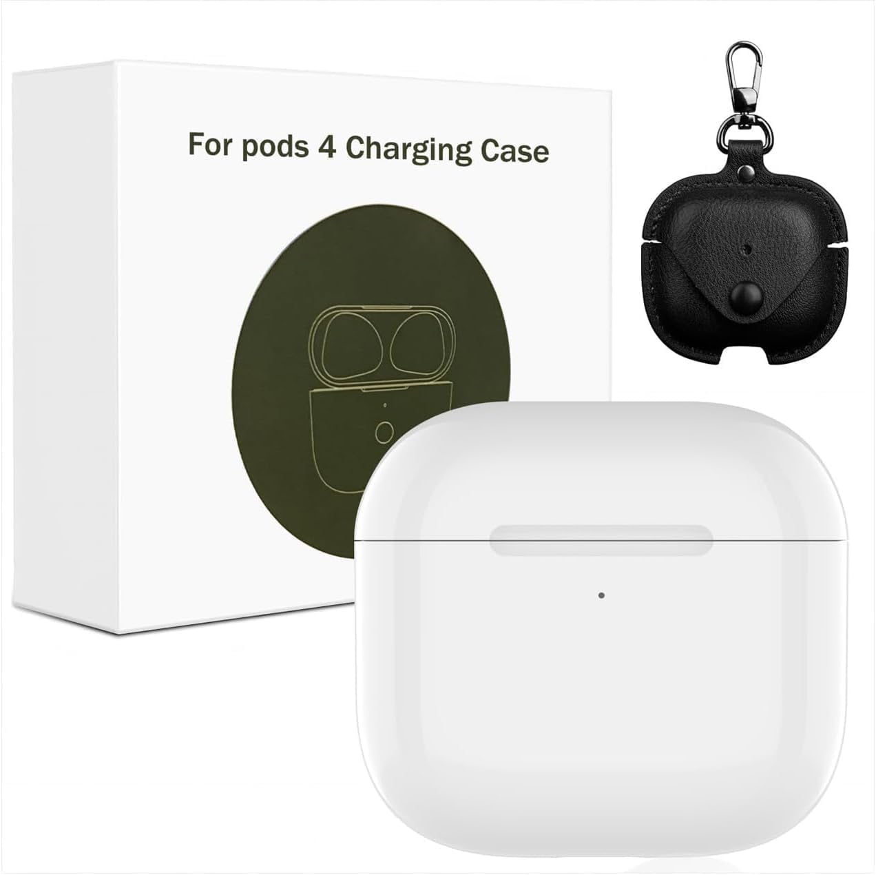 Charging Case Compatible with Airpods 4rd (2024), Type C Charging case for Air-pods 4rd with Leather Protective Cover, Wireless Charging case Replacement with Bluetooth Pairing Sync Button