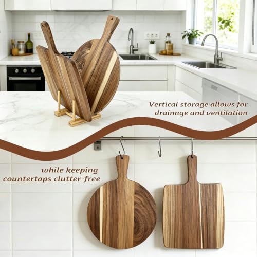 2 Tablas de Cortar Redondas de Madera de Acacia con Soporte miniatura 4