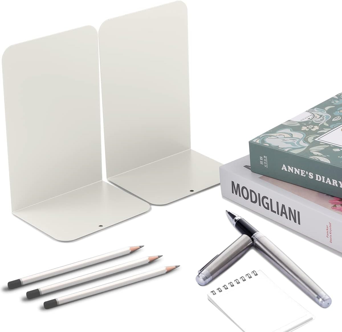 MSDADA Bookends, Book Ends for Book Shelves, Bookends for Office, Book Ends for Heavy Books,Metal Bookend Supports, Modern Minimalist Style Bookends, Milky White (4Pairs)
