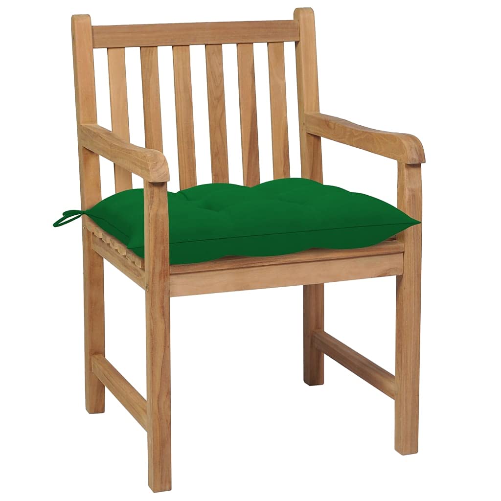 4 sedie da giardino in legno di teak massiccio con cuscini verdi, mobili da giardino resistenti alle intemperie, 58 x 60 x 90 cm, comode sedie da patio per esterni e terrazze