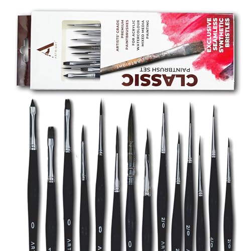 Image of Miniature Fine Detailing Thin Brush Set of 14pcs, Brushes for Acrylic, Oil, Watercolor & Gouche Painting, Ideal for Beginner & Professional, Wooden Handle Synthetic Bristle