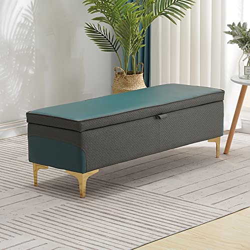 Genérico Banco otomano de Almacenamiento Premium, Banco de Mimbre de Piel sintética, baúl Rectangular otomano para Sala de Estar, Dormitorio y Entrada, Verde, 120 cm