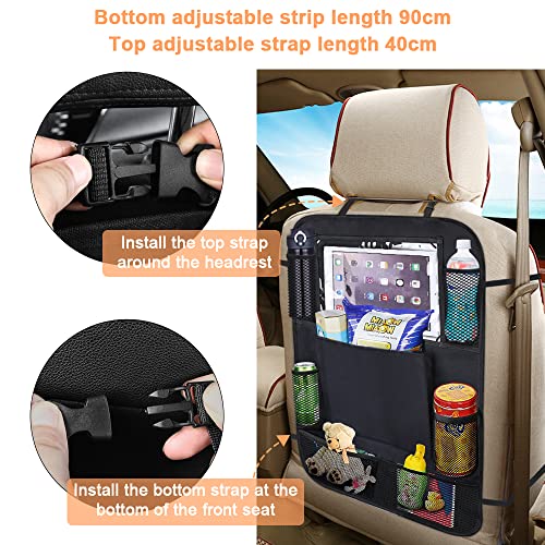URAQT Auto Rückenlehnenschutz,2 Stück 600D Oxford Rücksitz Organizer Wasserdicht Rücksitzschoner Premium Autositz Organizer 8 Taschen Auto Organizer Kinder mit Berührbarem Tablet Fach für Autositz