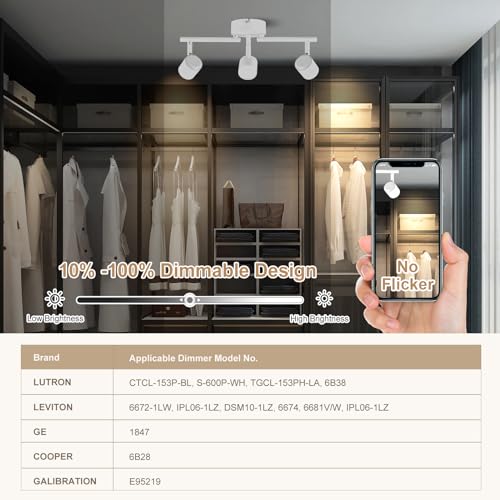 Arcfox 24W 3 Light Track Lighting Fixtures Ceiling 3000K LED Complete Track Lighting Kit White Dimmable Spotlight Flush Mount Adjustable Directional ETL, 24° 2440LM for Office Store Kitchen Gallery - Thumbnail 3