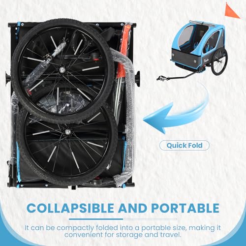 Image of Sepnine Kids Bike Trailer, 2 in1 Canopy Carrier Converts to Pushcart Suitable for 1 to 2 Toddlers, Kids, Quick Attach to Bike, Foldable, with 5-Point Harness and Storage Bags