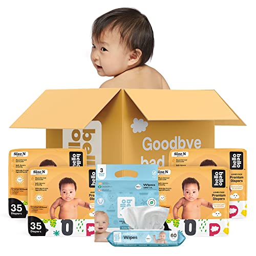 Image of Hello Bello Diapers and Wipes Bundle for Babies | Size Newborn | Gender Neutral Alphabet Soup Pattern, 140 Count (4 Packs of 35) | Wipes, Unscented, 180 Count (3 Packs of 60) | 320 Count
