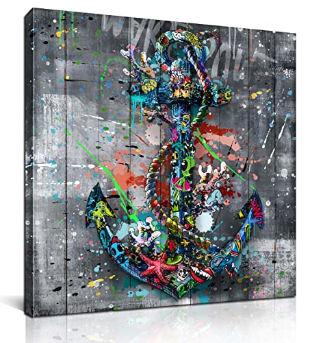 JKWALL77 Banksy Anchor Wall Decor - Graffiti Canvas Wall Art for Bedroom - Art Work for Living Room Walls Ready to Hang Size 20" x 20"
