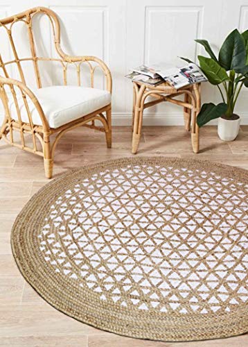 Jute Braided Printed Reversible Area Rug- Rustic Vintage Natural Eco Friendly Rug