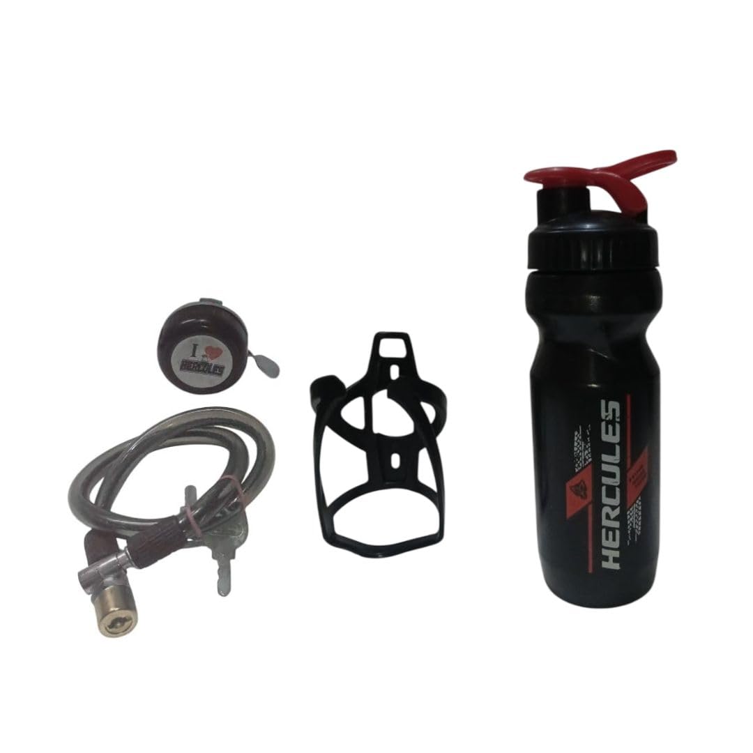 Bicycle Accessories Kit, Black MTB Water Bottle with Holder, Clear Sound Bell and Security Cable Lock, Universal Cycling Combo Set for Daily Commuting (Orange)-image-42