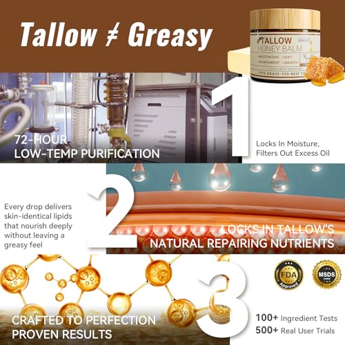 Jeirrzi Organic Beef Tallow for Skin, 100% Grass-Fed Tallow and Honey Balm for Face Body M - image 4