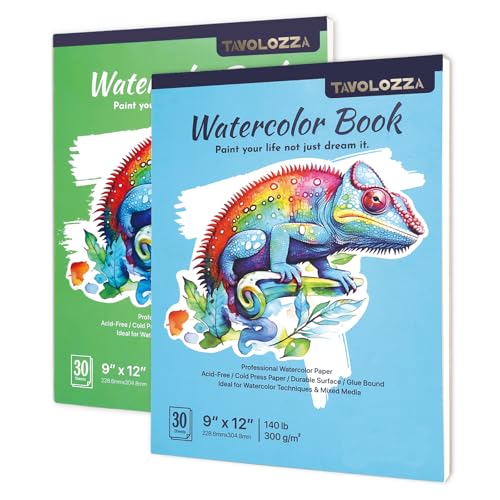CONDA 9x12 Watercolor Paper, 2 Pack, 60 Sheets, 140lb (300gsm), Glue Bound, Cold Press, Acid-Free, Water Color Paper, Wet, Dry & Mixed Media, Watercolor Paper Pad for Artists, Adults, Kids