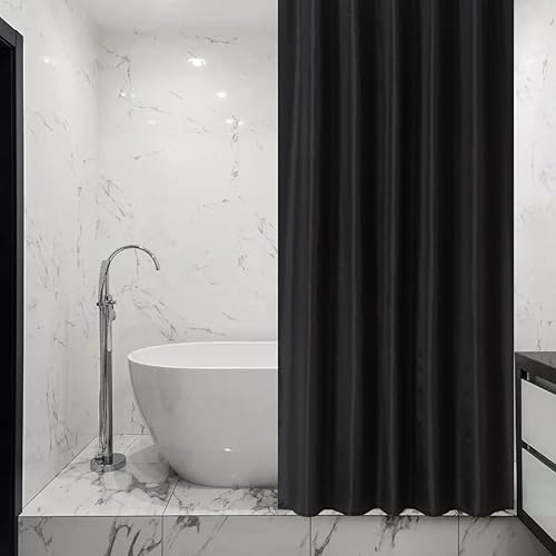 Miniatura 2 de Luunaa - Cortina de ducha sólida de tela de lino resistente e impermeable, cortinas de ducha para baño con ganchos (negro 7280)