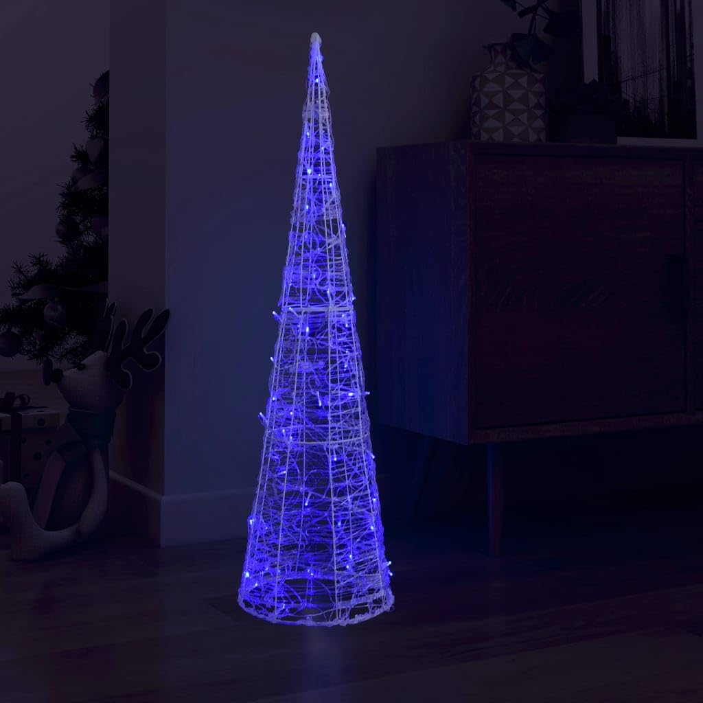 LED-Kegel Acryl Weihnachtsdeko Pyramide Blau 120 cm mit 60 LEDs, 8 Lichteffekten, 5 m Kabel, Innenbereich und Außenbereich, energiesparende Weihnachtsbeleuchtung für Garten Balkon Fenster