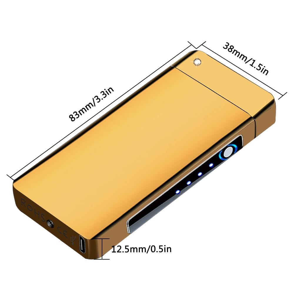 GADATOP Elektrisches Plasma-Feuerzeug Mit LED-Batterieanzeige - Wiederaufladbar, Flammenlos, Sturmfest für Kerzen, Grill und Camping (Gold)