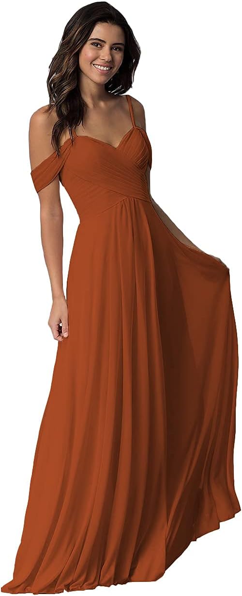 Skycity Women's Long Off Shoulder A Line Chiffon Wedding Bridesmaid Dresses 2025 with Pockets Z001
