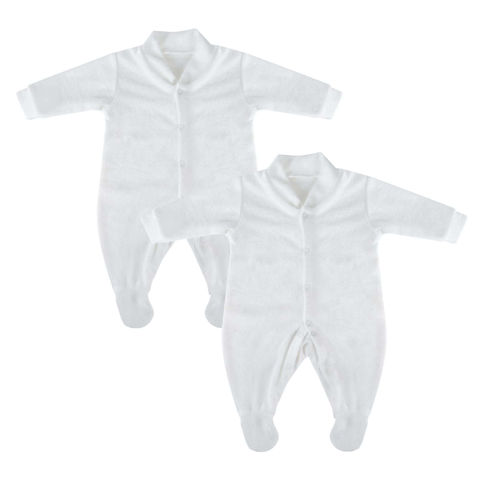 Baby White Terry Towelling Sleepsuits Babygrows 2 Pack, British Made Cotton Rich White Newborn