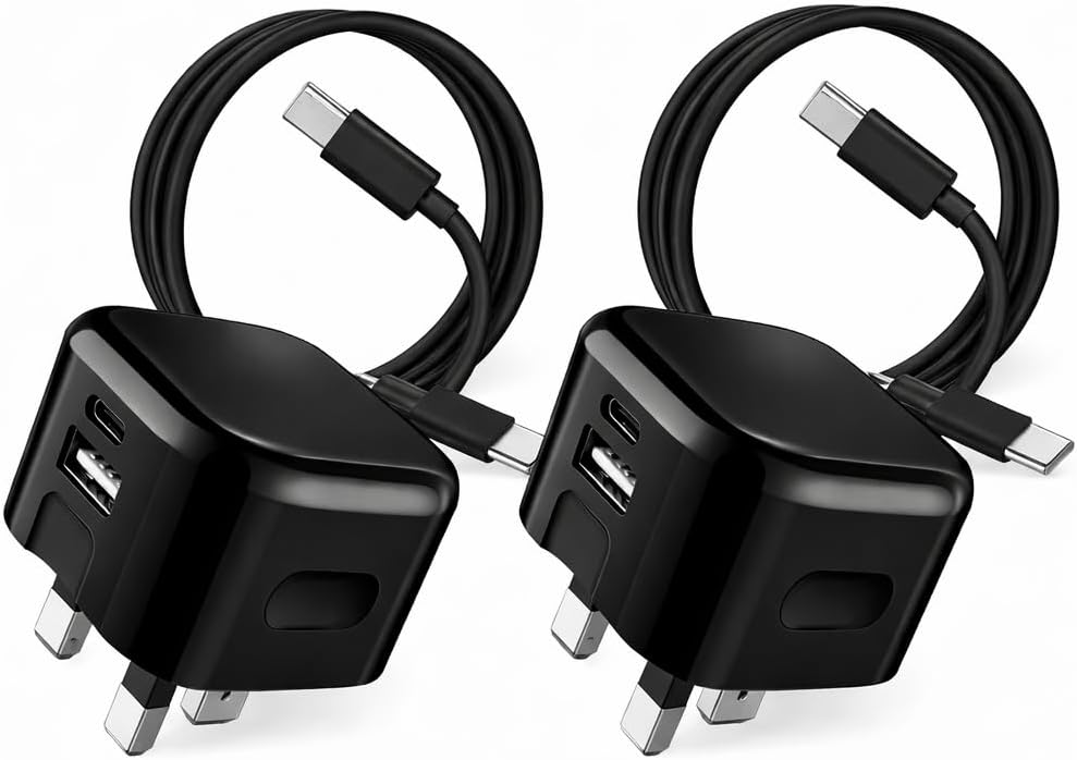 2 Pack For OPPO Find X8 X7 X6 X5 Reno 12 11 10 A99 A98 A78 A17 Realme GT6 GT5 12 Pro 11 Pro Charger Plug and Cable 20W Dual Port USB C Fast Charger 60W Braided Type C Charging Cable UK Mains Adapter