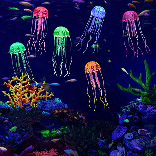 Image of Lpraer 6 Pack Glow Jellyfish Floating Fish Tank Decorations Glowing Effect Silicone Simulation Jellyfish Ornament Aquarium Decorations (6 Colors)