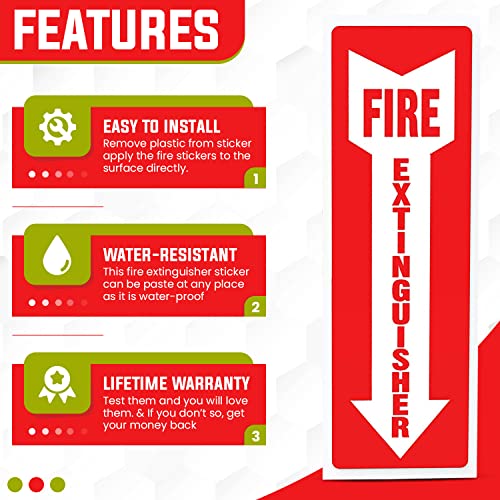 Virtue Buy Fire Extinguisher Sign, 8 Pack - 4'' X 12'', sticker, Fade Resistant, Waterproof and Self Adhesive, Vinyl Stickers for Home office, Red