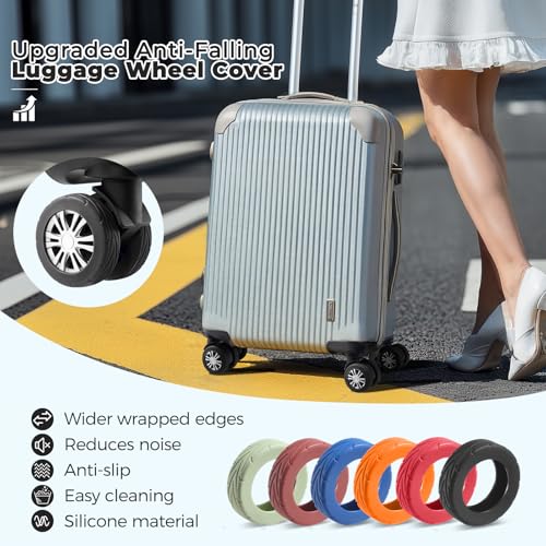 Image of 8Pcs Upgrade Luggage Wheel Covers,Essential Travel Accessories, Black, soft, Silent. Protect Luggage Wheels