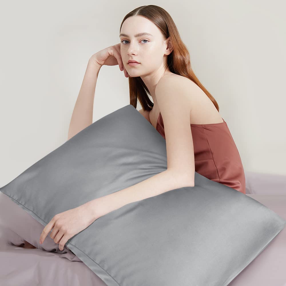 Fittia 2er-Set Lyocell Bambus Kissenbezug Bambusfaser Kopfkissenbezug Kissenhülle Seidig weichkühlend atmungsaktiv mit verdecktem Reißverschluss, Silbergrau, 40x80cm