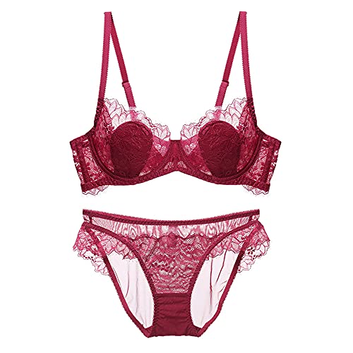 Ensemble lingerie dentelle rouge soutien-gorge sans rembourrage 80E et culotte
