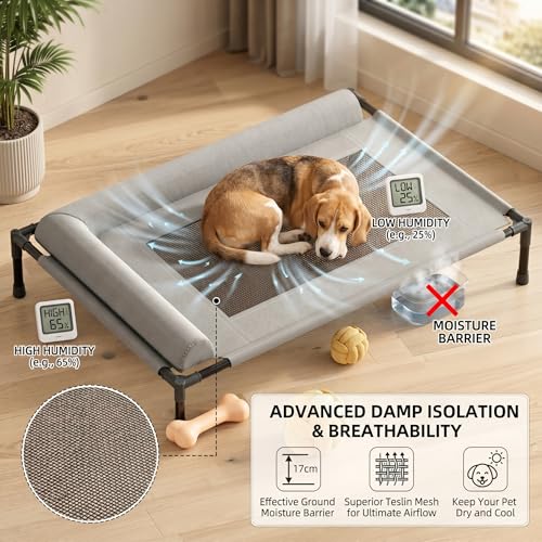 Lit pour chien design en cuir résistant aux rayures et maille grise